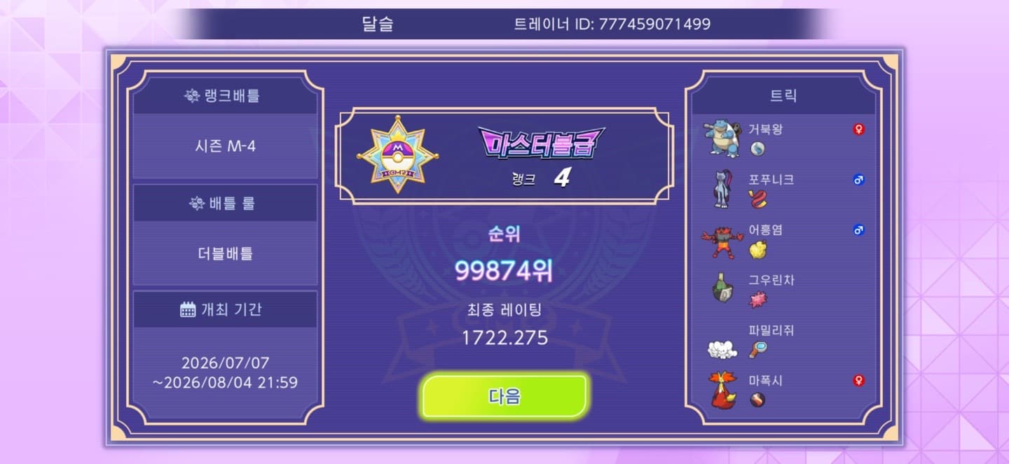 My Season M-4 Doubles result: Master Ball tier